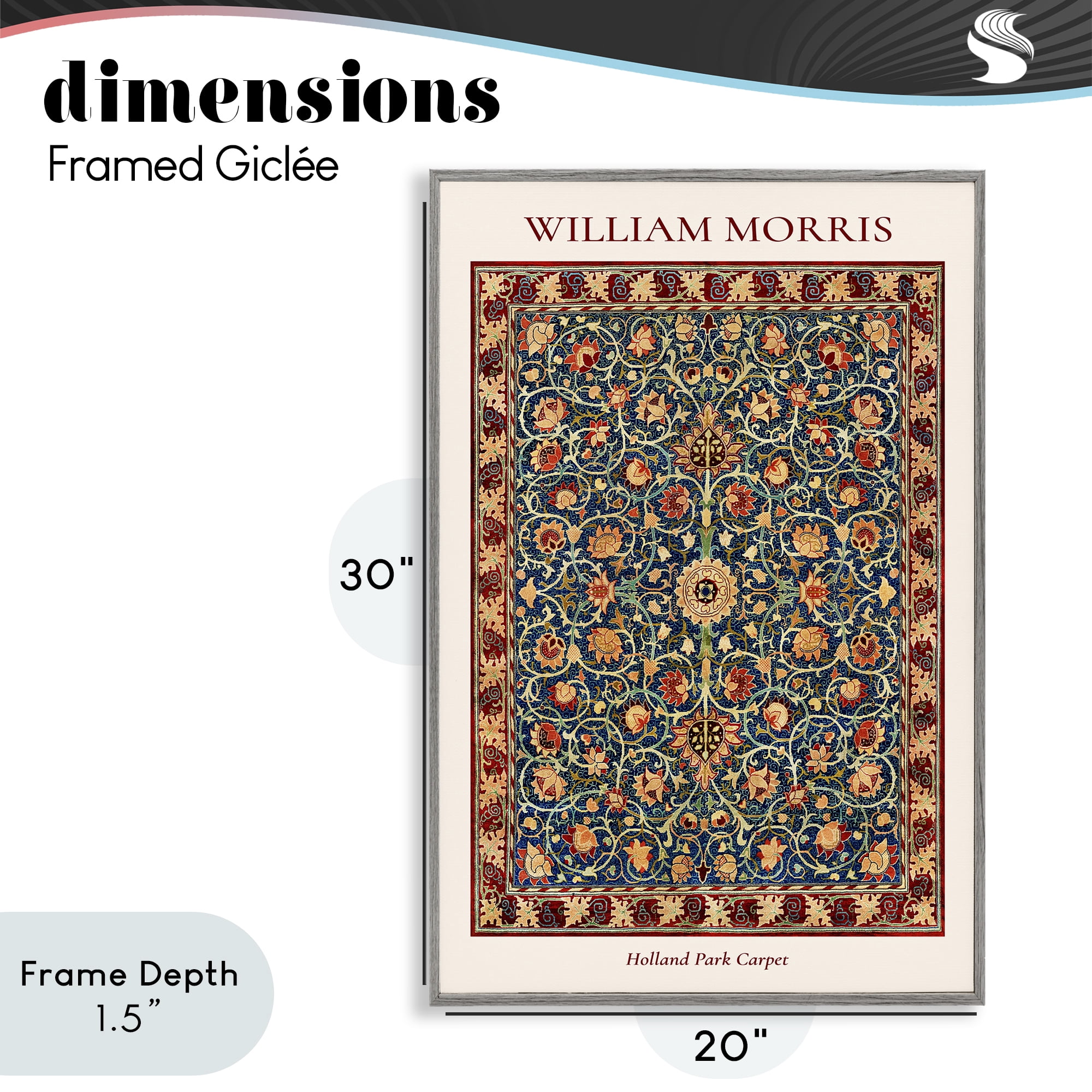 Stupell Industries Holland Park William Morris Design Gray Framed Giclee Art, design by Vintage Hustle
