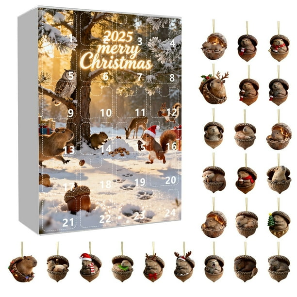 Contador de 24 días: sorpresa navideña con temática 2D y animales, con un adorno diario perfecto para niños y adultos