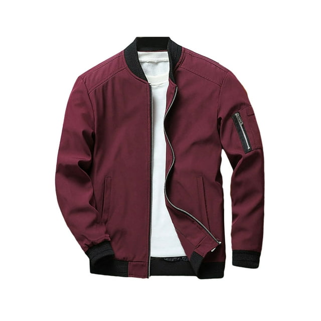 FAROOT Men's Bomber Jackets Solid/Contrast Color Stand Collar Long Sleeve Zip Front Coat