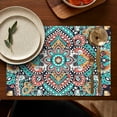thumbnail image 5 of Retro Bohemian Floral Flax Placemats Set of 4, 12x18 Inch Washable Tribal Folk Style Rustic Decor, Colorful Vintage Mats for Earthy Kitchen or Dining Table, 5 of 6