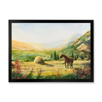 Designart 'Sunrise In The Mountains With Horse' Farmhouse Framed Art Print