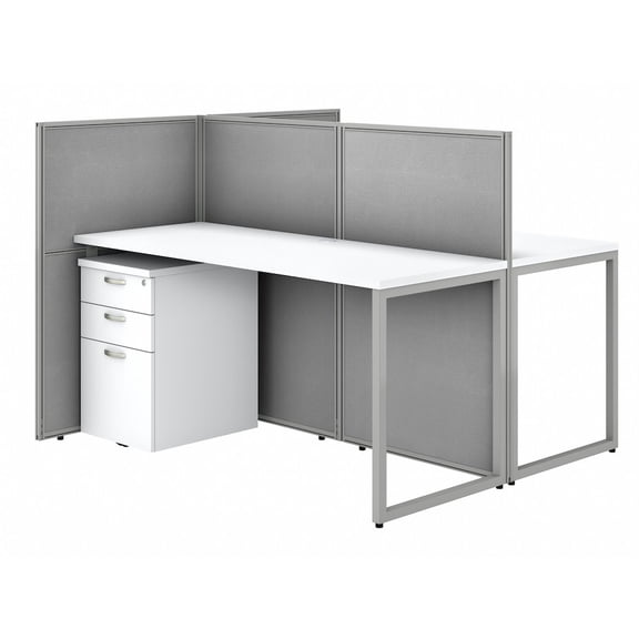 Easy Office 2 Person Desk with Drawers and 45H Panels in White - Engineered Wood