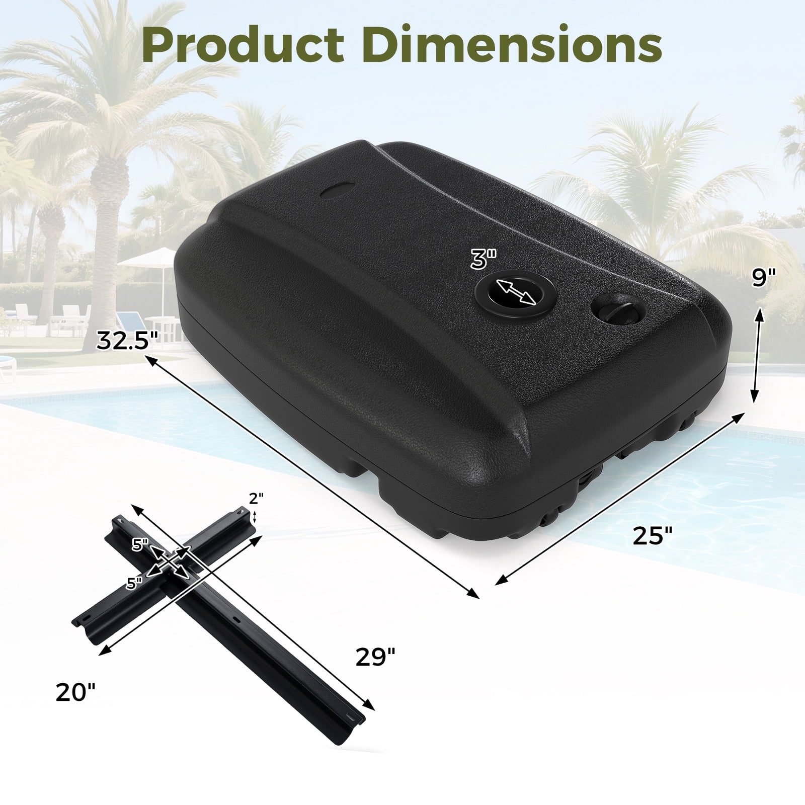 Costway 220 LBS Cantilever Umbrella Base, Water & Sand Filled Umbrella Weighted Stand