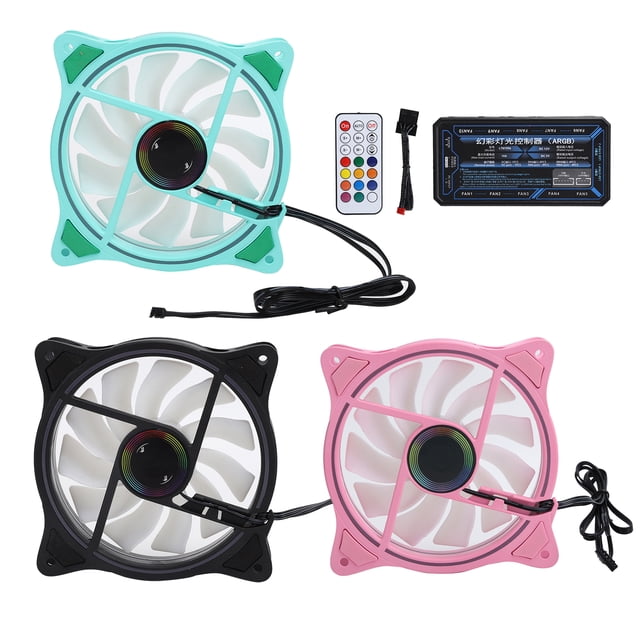 Ventiladores de refrigeración con controlador ARGB, 3 unidades, 11 aspas, silencioso, 1200 rpm, 12 V, verde, negro y rosa
