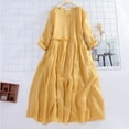 thumbnail image 2 of Baqcunre Maxi Dresses for Women 2024 Women's Dress Flax Spring And Summer Round Neck Pleated Draw Rope Seven Point Sleeves To Show Thin Loose Long Dress Dresses for Women 2024 Yellow L(Hot), 2 of 7