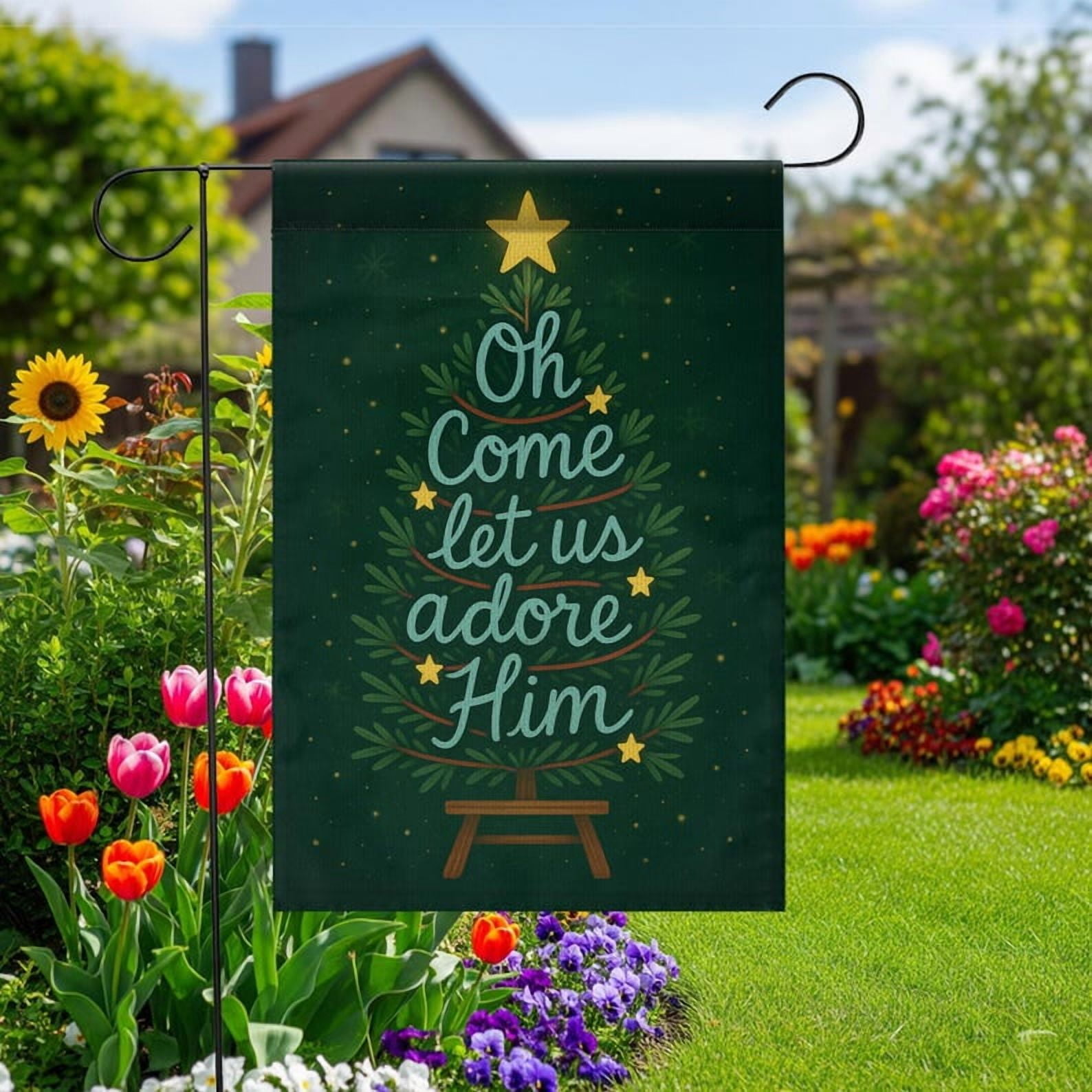 TiniDecor Religious Christmas Garden Flag – Oh Come Let Us Adore Him Christian Yard Decor, 28" x 40"