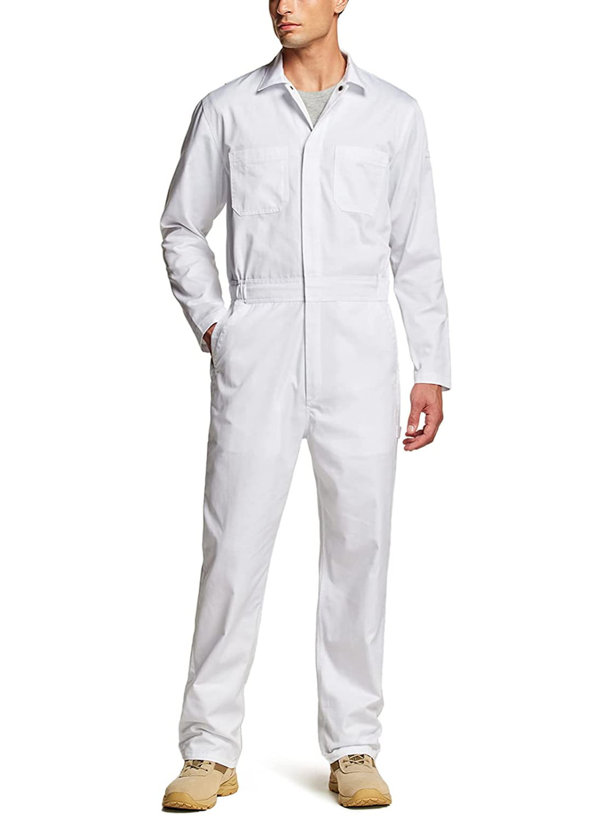 CQR Men's Short Sleeve Zip-Front Coverall Twill Stain & Wrinkle Resistant Work Coverall Action Back Jumpsuit with Multi Pockets 