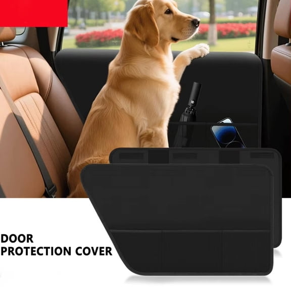 Car Door Protector for Dogs - Car Door Pet Mat Protector for Dogs Cats Scratch Resistant Dirt-Proof with Storage Pockets Waterproof Auto Interior Guard for Truck Vehicle Black