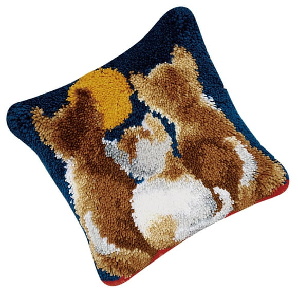 Latch Hook DIY Rug Carpet Handcraft Cushion Embroidery Set Crocheting for Kids & Adults Animal Pattern (Cats Family, 17x17 inch)