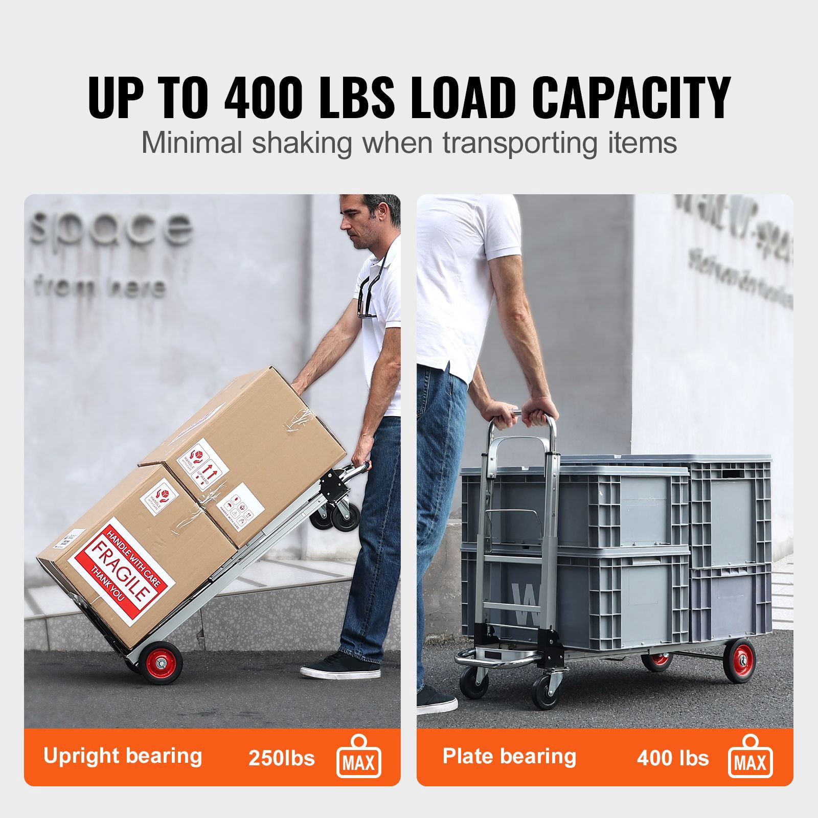 Aluminum Hand Truck 2 in 1 Folding Dolly Cart 400 lbs Capacity Heavy Duty