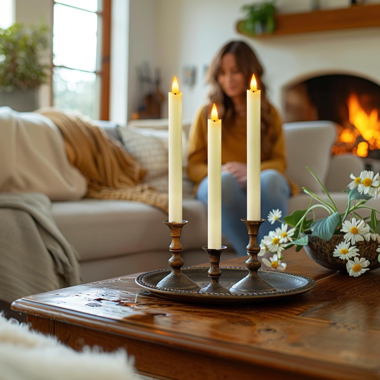 Rechargeable Flameless Taper Candles, 6 Pack Flickering LED Candles  with Remote & Timer, Real Wax Flameless Candles Battery Operated, Electric Candlesticks for Home Wedding Christmas Decor