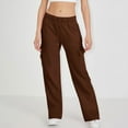 thumbnail image 2 of XFLWAM Womens Cargo Sweatpants Elastic High Waisted Drawstring Joggers Pants Baggy Straight Leg Y2K Trousers with Pockets Brown XXL, 2 of 5