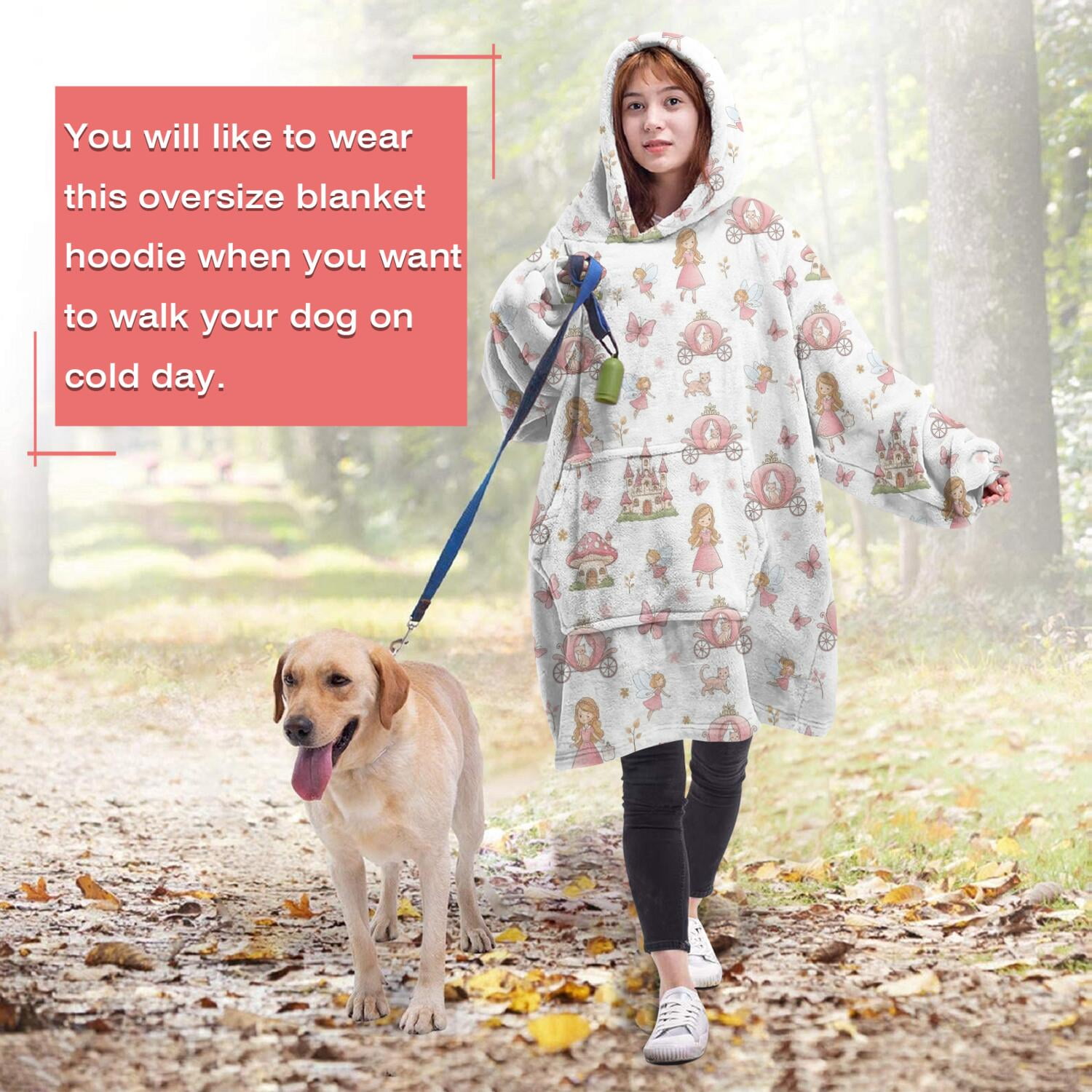 Wearable Oversized Blanket,Princess Carriage Castle Pattern Wearable Blanket Hoodie for Adults,Cozy Hooded Blankets with Super Pockets,Super Warm Fuzzy Pullover for Women & Men