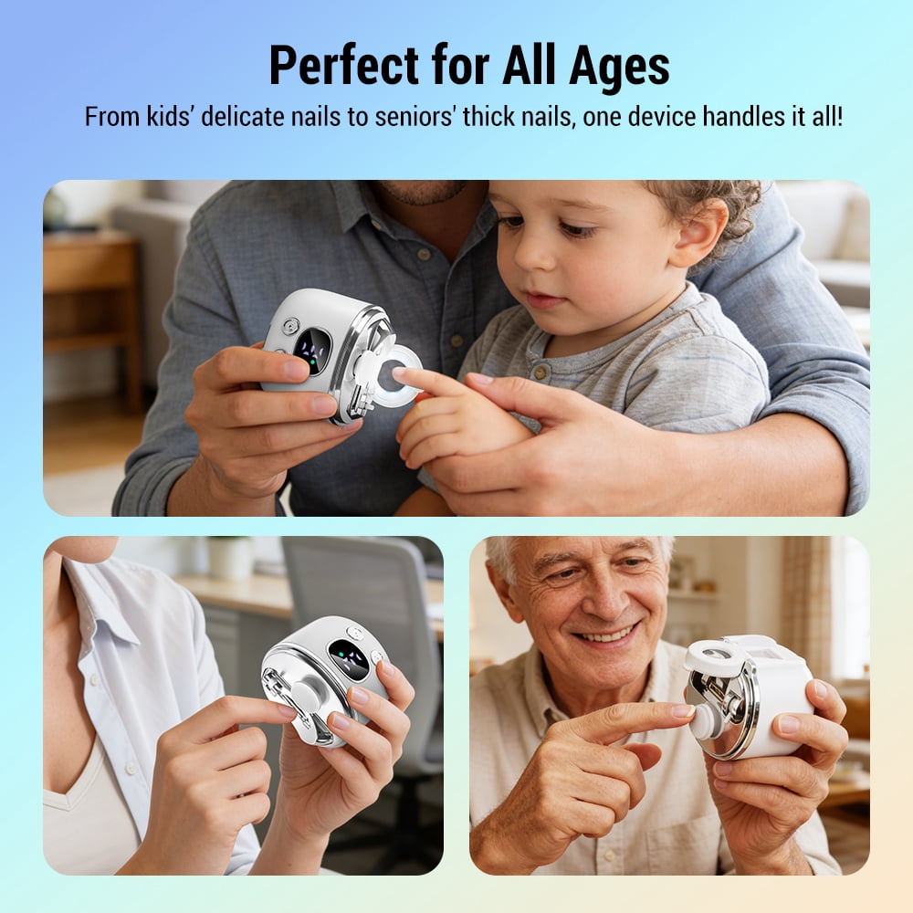 FlareMore 2-in-1 Electric Nail Clipper with Magnifier & LED Light, Automatic Nail Trimmer 3-Speed Quiet, Rechargeable USB Nail Clipper for Seniors Kids & Adults, Safe for Thick Nails & Toenails