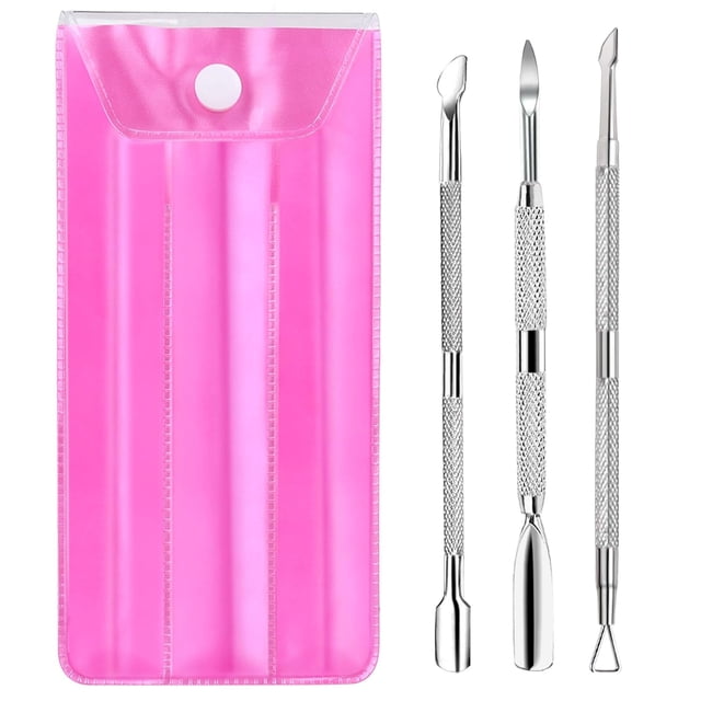 Professional Cuticle Care, Manicure Tools Non-Slip Handle Ergonomic Design Durable Stainless Steel Cuticle Pusher And Triangle Cuticle Peeler For Nail Art At Home Spa Salon, 3PCS
