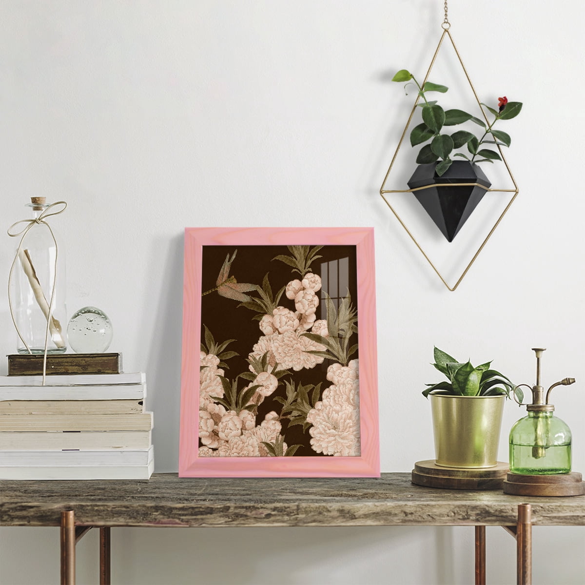Asian Brocade III - Framed Print w/glass - Sunset Pink