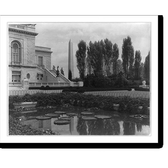 Historic Print, Wash., DC . rear of Pan American Union; lily pond in foreground; Washington Monument in background, 16" x 20"