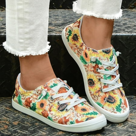 

ERTUTUYI Ladies Maple Leaf Pumpkin Pattern Slip On Casual Shoes Low Top Shoes Soft Sole Massage Flat Sneakers Fashion Casual Yellow 38