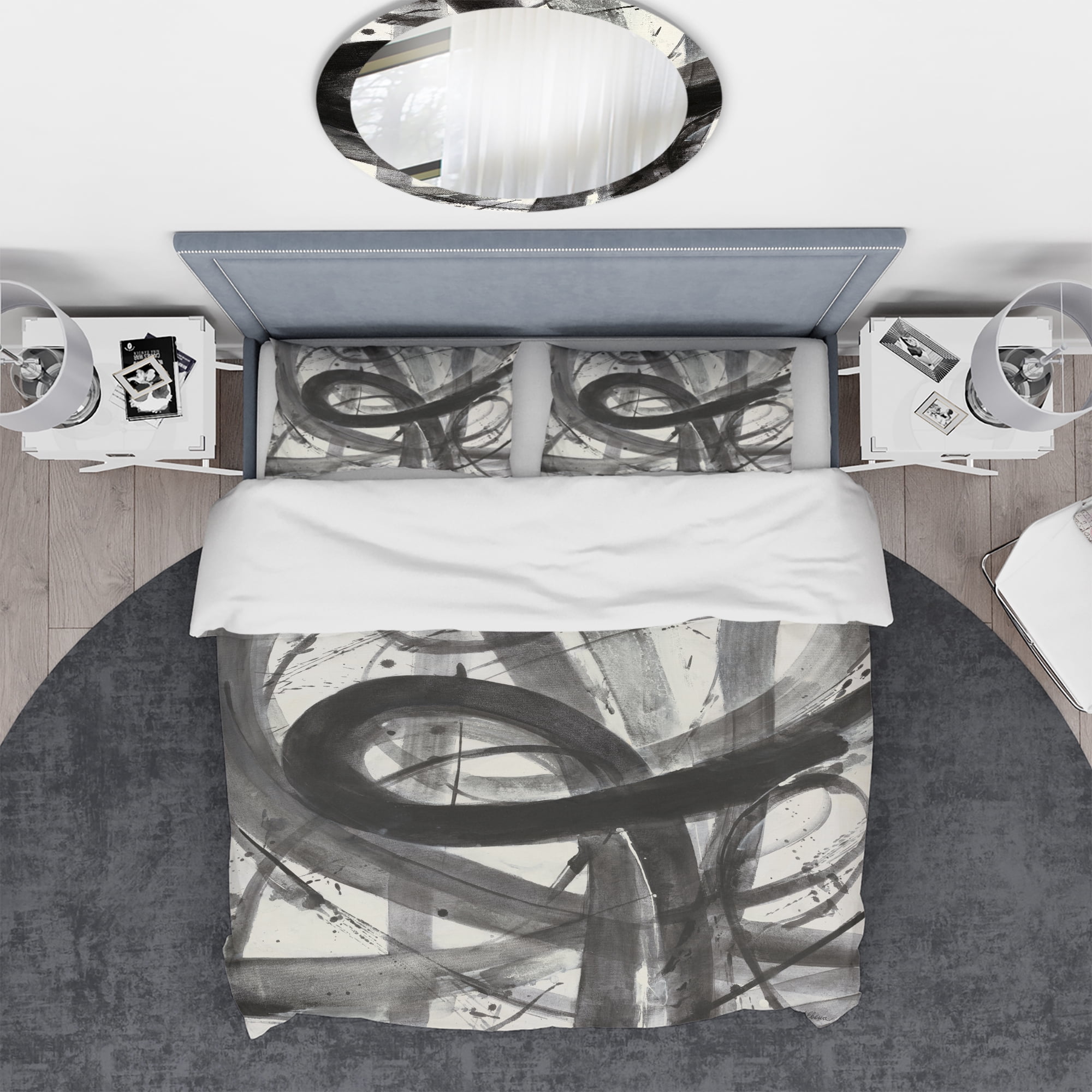 Designart 'Black and White Minimalistic Painting' Geometric Duvet Cover Set