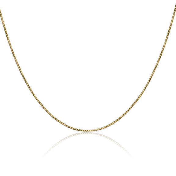 14K Solid Yellow Gold 0.9mm Box Link Chain Necklace