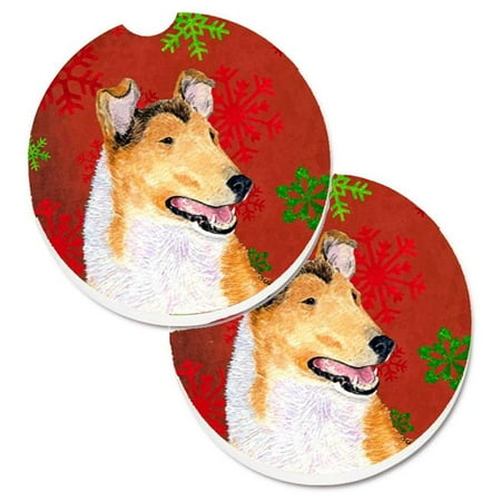 

Collie Smooth Red & Green Snowflakes Christmas Set of 2 Cup Holder Car Coaster