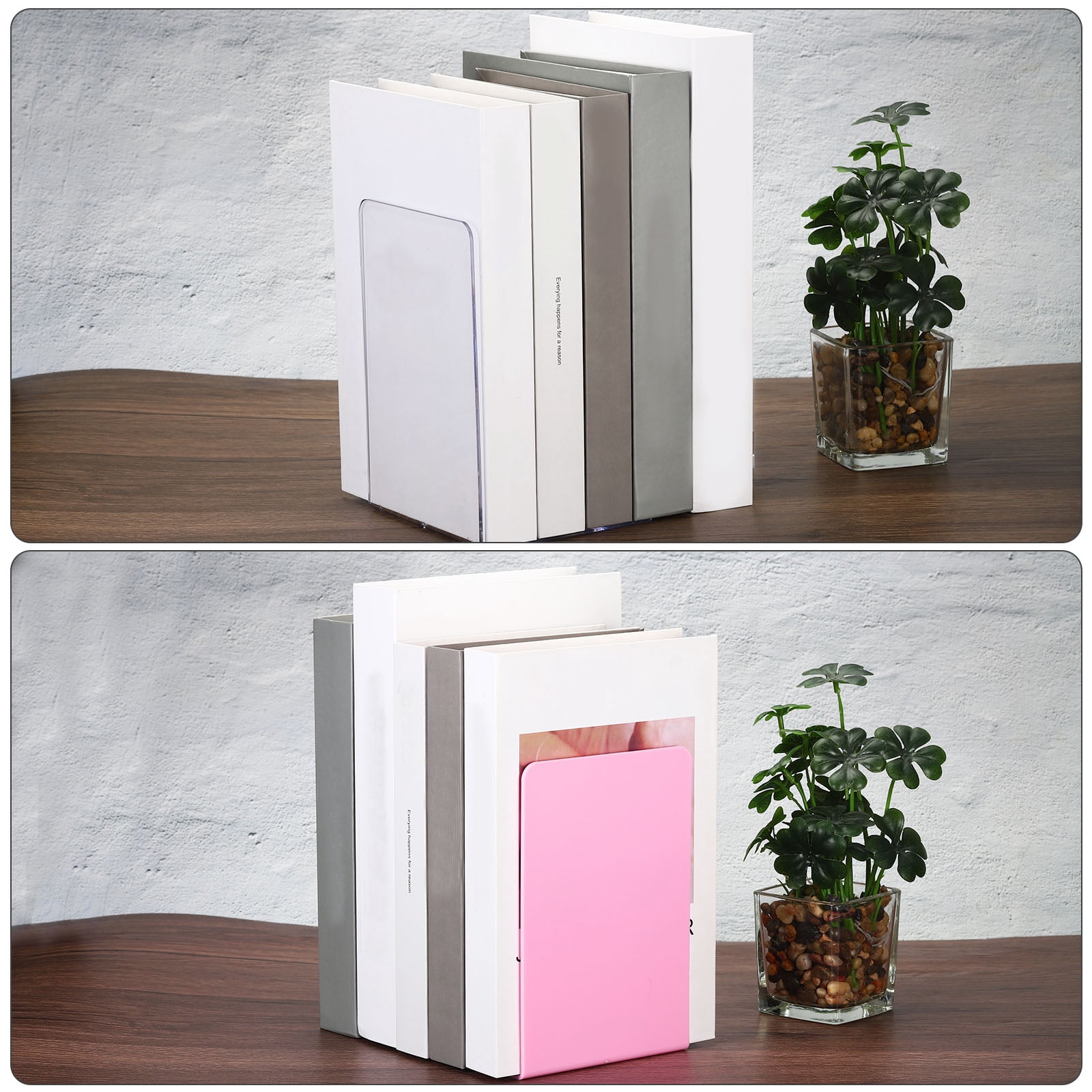 Unique Bargains Acrylic L-shaped Book Ends for Desktop Bookshelf Organizer 4Pcs Clear