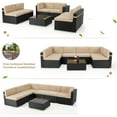 thumbnail image 5 of YODOLLA 7-Piece Patio Furniture Set on Sale, Black Rattan Wicker Outdoor Sectional Sofa Couch with Table Patio Conversation Set for Lawn& Backyard In Beige, 5 of 9