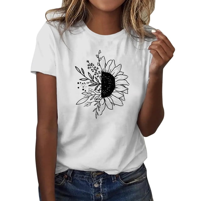 WEAIXIMIUNG T-Shirt d'Été pour Femmes Saint-Valentin Motif Mignon T-Shirt Ample Col Rond Manches Courtes Hauts Décontractés