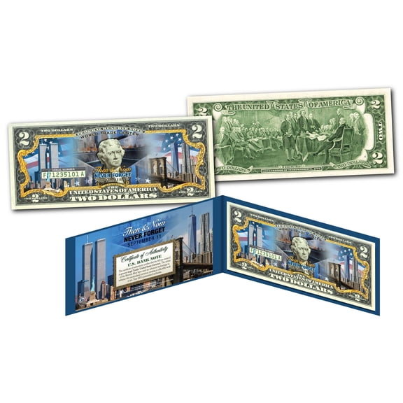 WORLD TRADE CENTER * Then & Now *  9/11 WTC $2 Bill NEVER FORGET