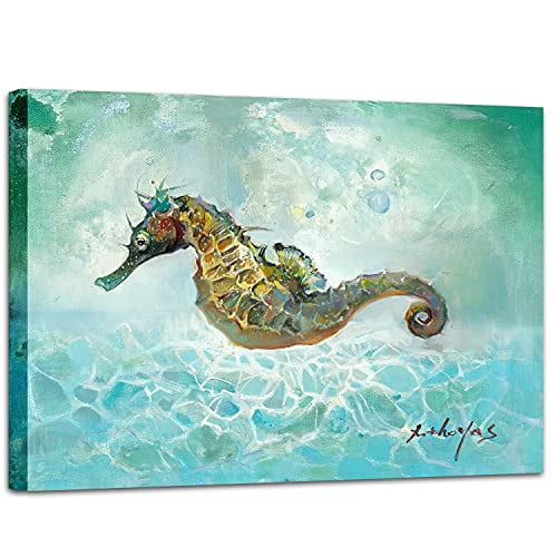 beach artwork ocean print Teal watercolor seahorse Giclee art print watercolor print ocean wall art
