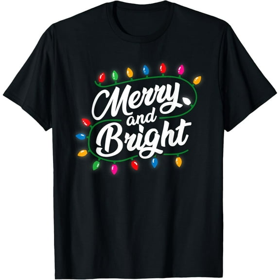 Funny Merry and Bright Christmas Lights Xmas Holiday Pajamas T-Shirt