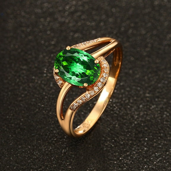 Women Rose Gold Plated 18K Bowknot Emerald Gemstone Tourmaline Ring Fashion Statement Elegant Gift For Her Always