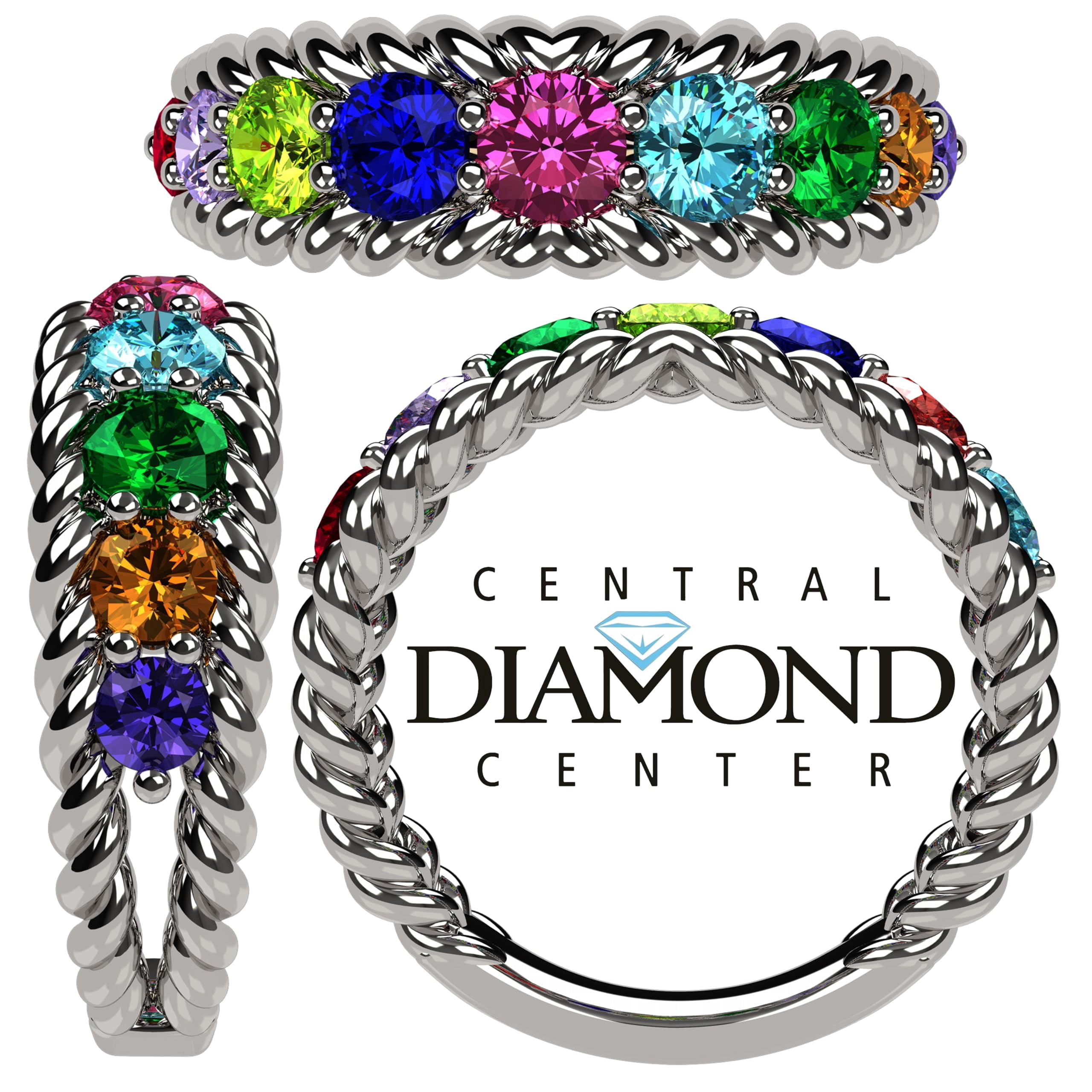 Nana Rope Mothers Day Ring 1-10 Simulated Birthstone for Women, Platinum Plated, Size 5.5 - Stone 7