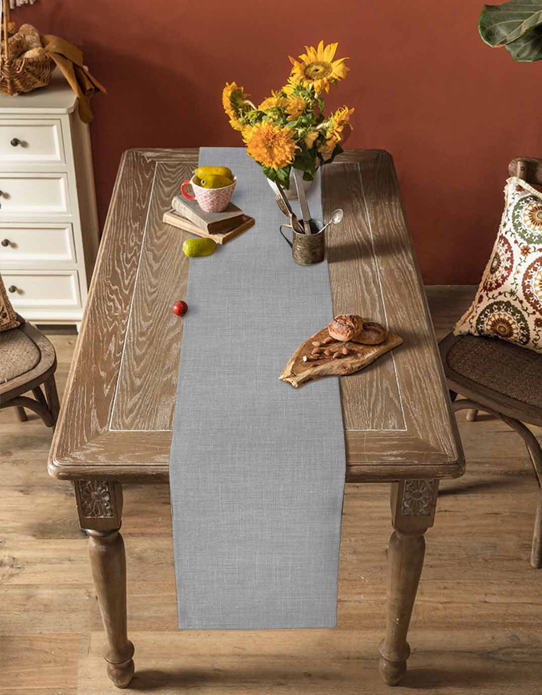 nqOlkjepod Grey Burlap Texture Table Runner 120 Inches Long Farmhouse Dress Scarves, Farmhouse Vintage Gray Dining Tablerunner for Coffee Table/Kitchen Island/Party Décor, 13" x 120"
