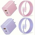thumbnail image 1 of For iPhone 14 Quick Charger (Pink Purple 2 pack)20W PD dual port power wall charger with 6FT charging cable compatible with iPhone 14/14max/14pro/13/13pro Max/12/12pro/12pro Max/11, i., 1 of 1