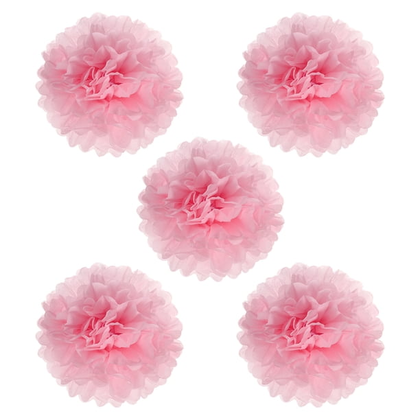 Uxcell 8" Pompones de papel para flores, decoración de boda y fiesta, rosa claro, paquete de 5
