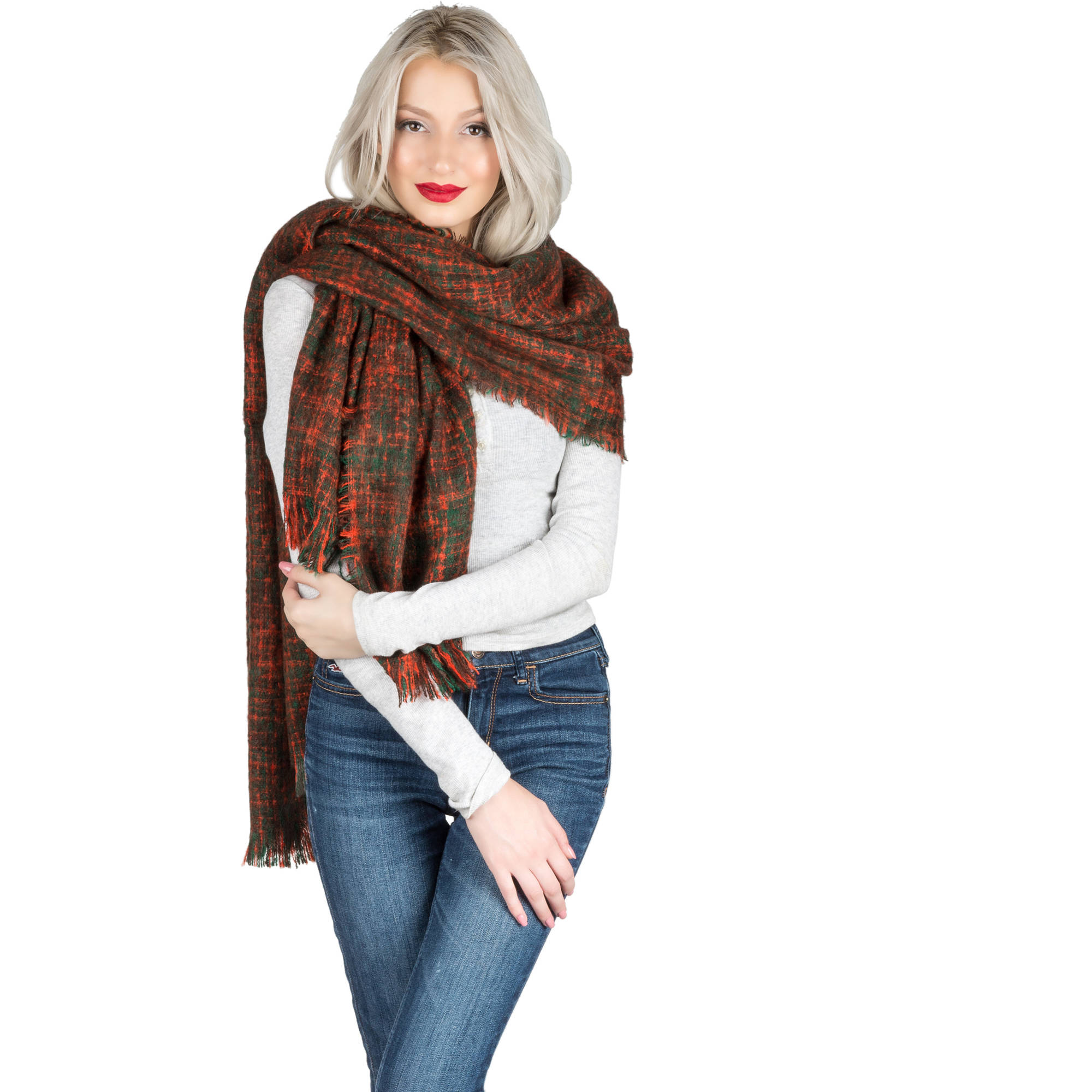 Women's Soft Woven Oversized Wrap Shawl Grid Blanket Scarf [Adult Size]