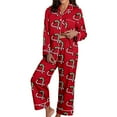 thumbnail image 3 of Christmas Pajamas for Women 2 Piece Cute Xmas Graphic Button Up Blouse and Pants Sets Loungewear Holiday Wide Leg Loose Fit Outfits, 3 of 6