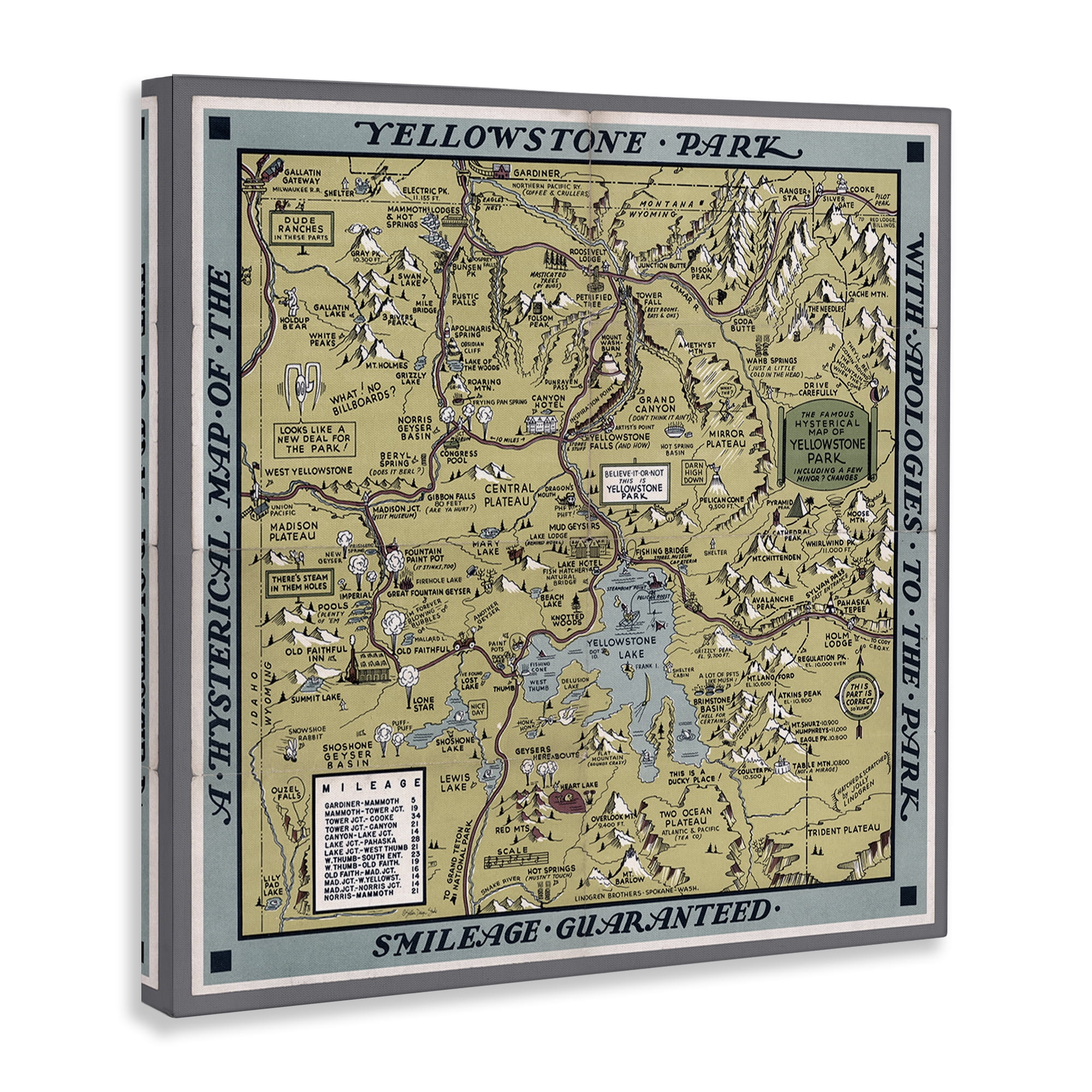 Stupell Industries Vintage Yellowstone Map History & Language Painting Wrapped Canvas Art Print Wall Art, 17 x 17