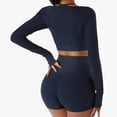 thumbnail image 3 of SWSMCLT Women's Long Sleeve Crop Top Quick Dry Halter Strappy Padded Gym Tshirt with Built-in Bra Yoga Shirt Ribbed Workout Cropped Top Navy 12, 3 of 3