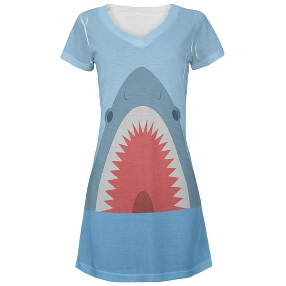 Cute Fun Shark Attack All Over Juniors Beach Cover-Up Dress Multi SM