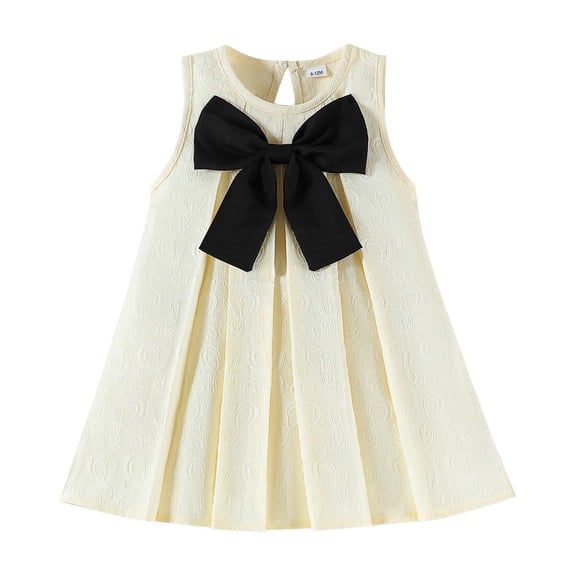 SonxaHe Toddler Girls Dresses Sleeveless Bow Embroidery A-Line Dresses Baby Elegant Summer Party Dance Princess Dress Beige,Szie 2-3 Y