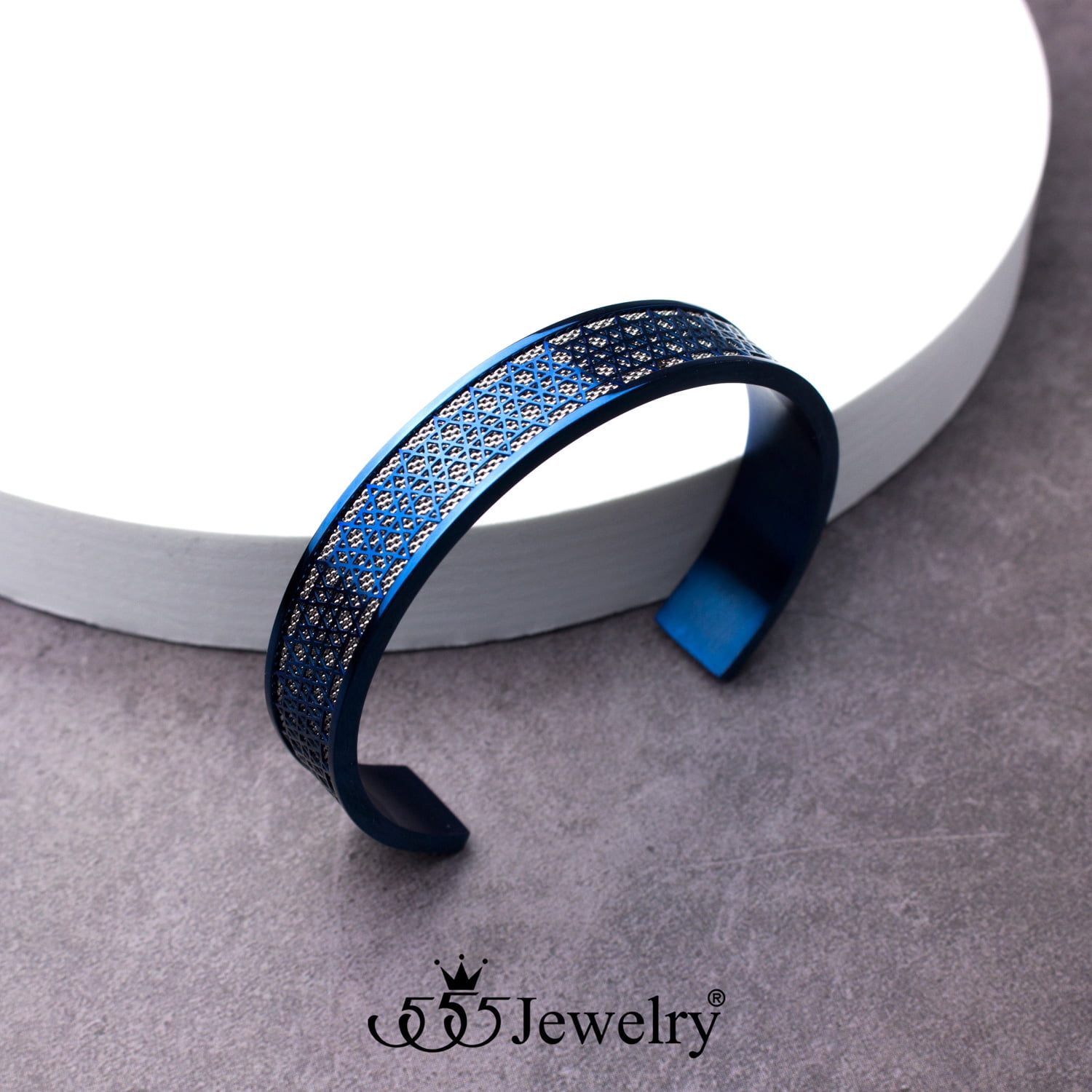 555Jewelry Stainless Steel Cuff Bangle Star of David Bracelet for Men and Boys, Blue/Silver