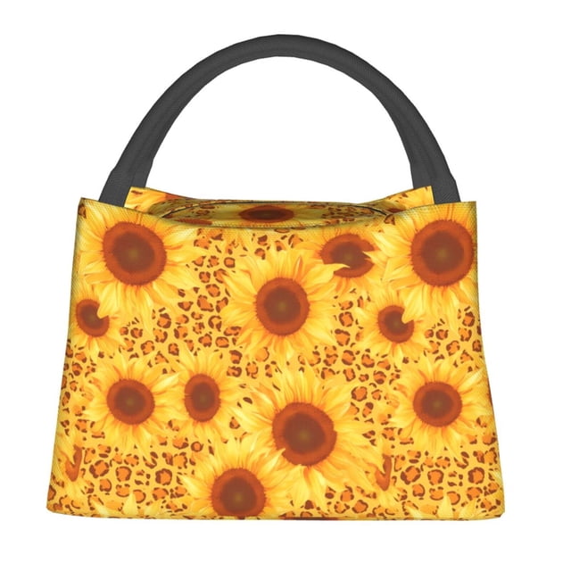 Balery Vintage Leopard Print Sunflower Bolsa de Aislamiento Portátil – Bolsa de Almuerzo con Forro de Aluminio Mejorado, Funda Impermeable y Fácil de Limpiar para Picnic y Caja de Almuerzo