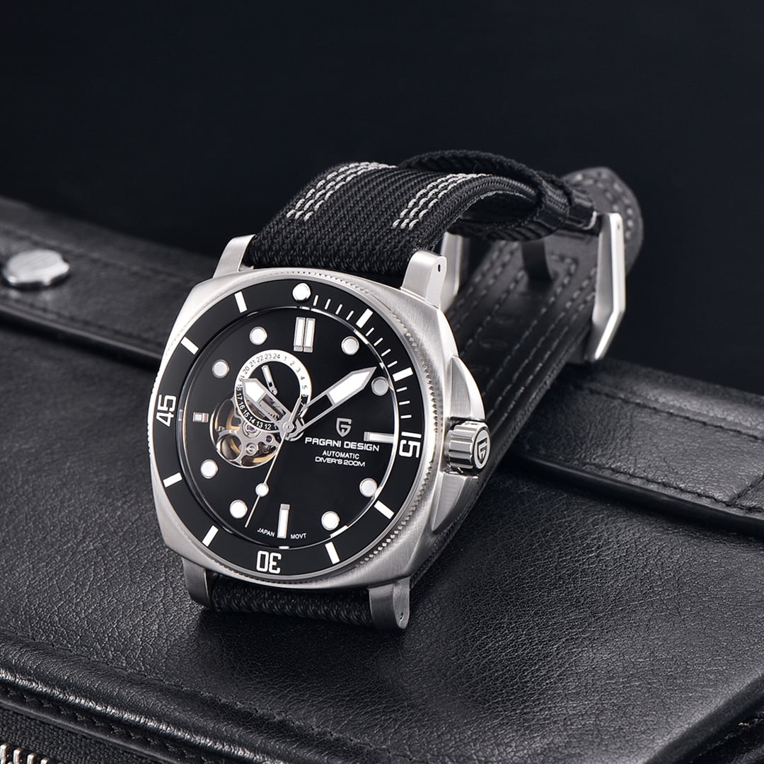 PAGANI DESIGN Men's Automatic Watches Unique Square Stainless Steel Mechanical Sports Wrist Watch for Men Nylon Watchband 100M Waterproof