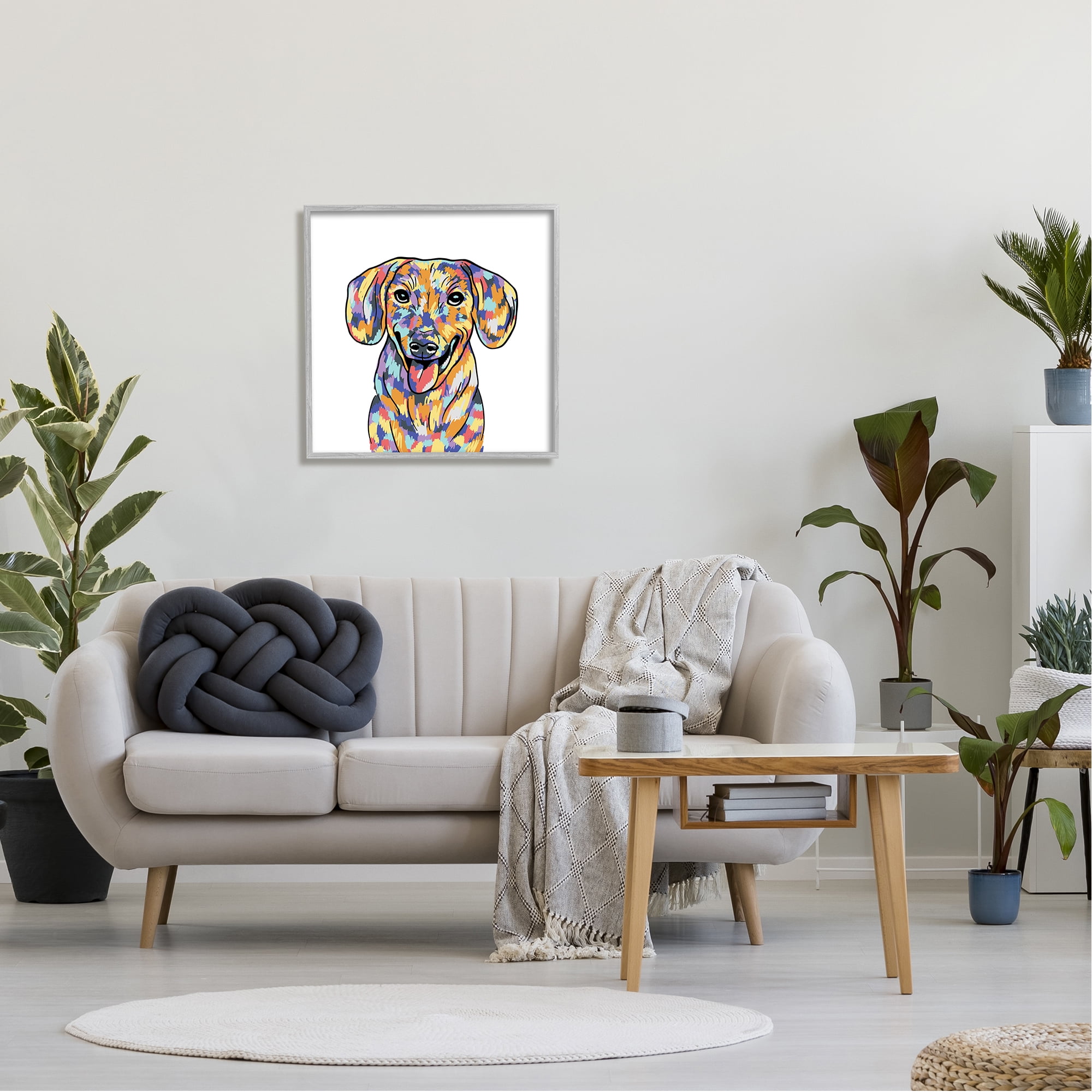 Stupell Industries Modern Dog Portrait Animals & Insects Painting Gray Framed Art Print Wall Art, 24 x 24