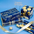 thumbnail image 4 of AllWays Plaza Birthday Wrapping Paper Roll - Mini Roll - 3 Rolls - 17 inch X 120 inch Per roll - Blue and Gold Foil Design for Party, Holiday, Baby Shower, 4 of 15