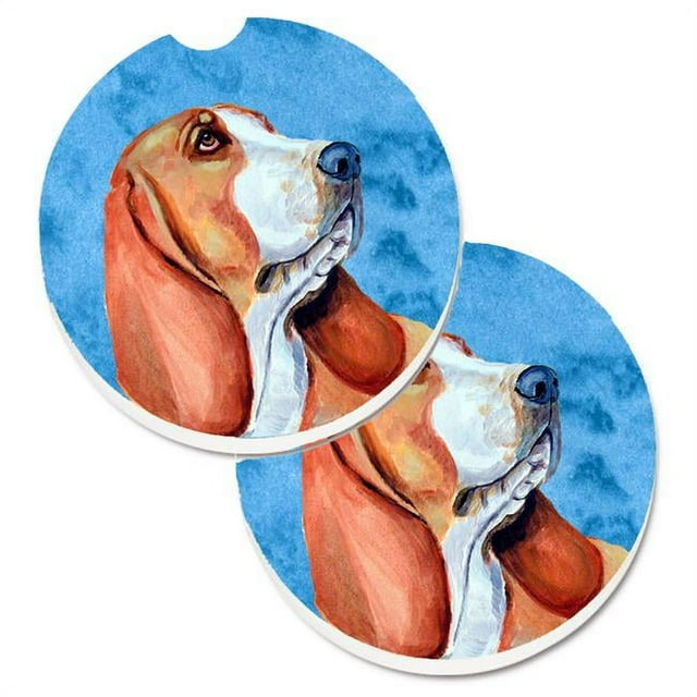 Carolines Treasures LH9377BUCARC Bleu Basset Hound Ensemble de 2 Porte-Gobelets sous-Verre de Voiture