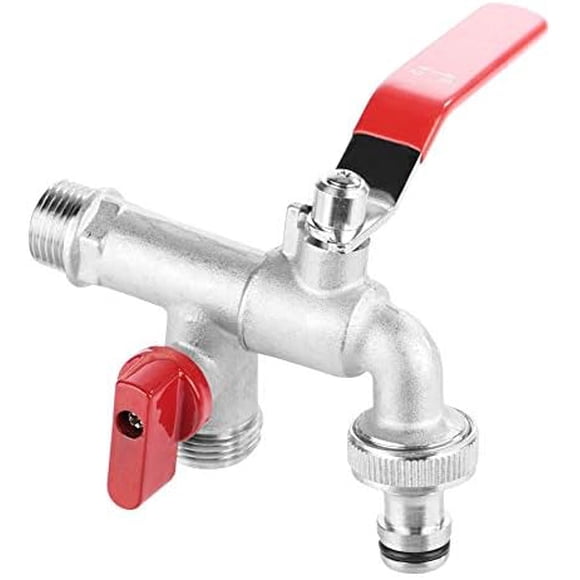 90 Degree Angle Double Valve Brass Water Tap 1/2" Red Handle Faucet Home Outdoor Garden Tool