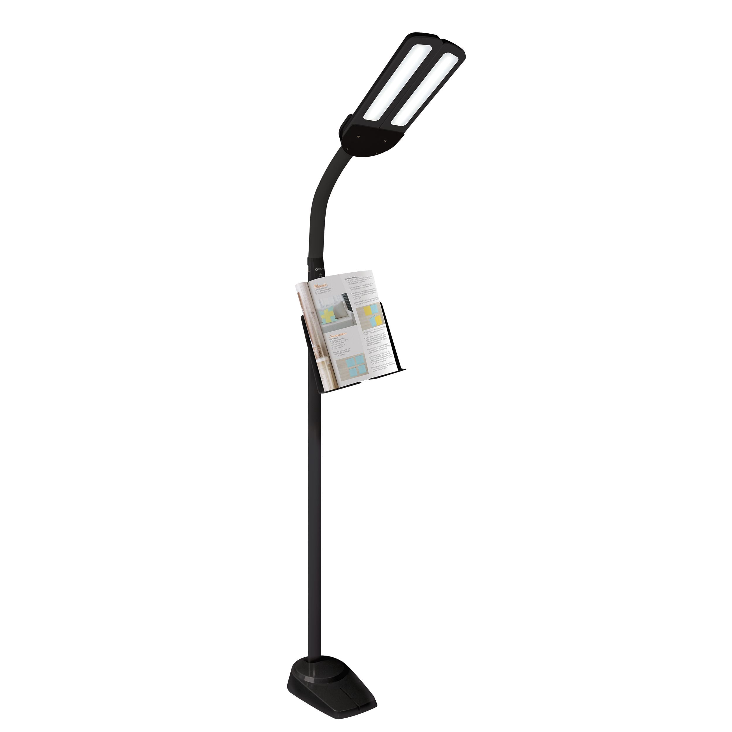 OttLite Dual Shade LED Floor Lamp with USB Charging Station, Black